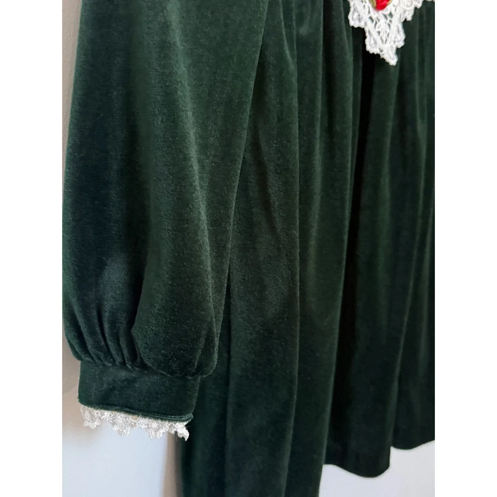 Bonnie Jean Vintage Velvet‎ Dress Girls Size 6 Green Lace Collar Holiday Party